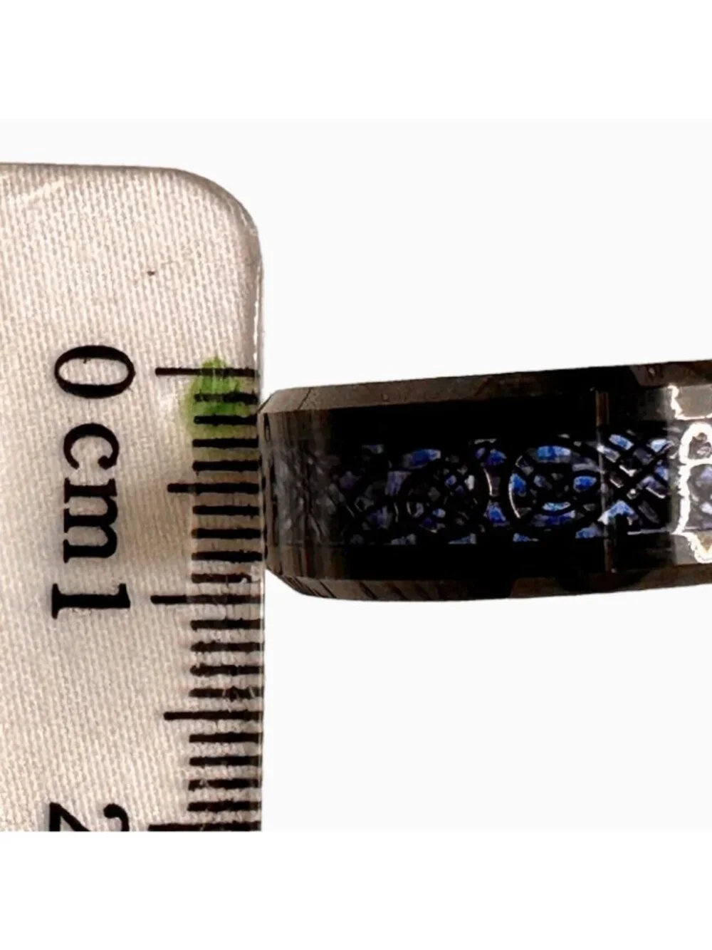 Black Tungsten Celtic Knot Ring With Blue Inlay & Sapphire Crystal Stone Mens Si